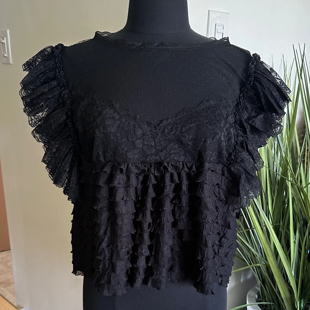 BNWT - Anthropologie Maeve Sheer Ruffle Lace Blouse - Large - Picture 5 of 9